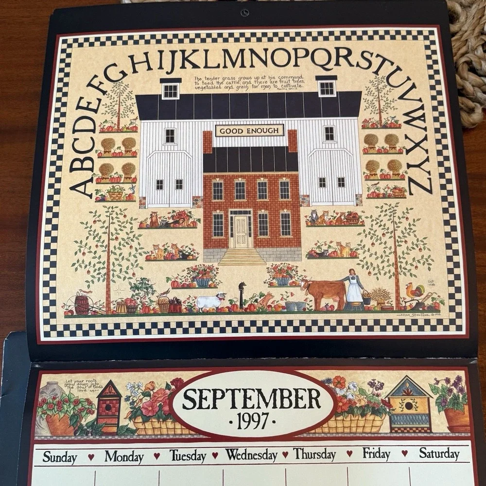 1997 Country Sampler Calendar – Peaceable Kingdom – 12x12 – Folk Art Cottagecore